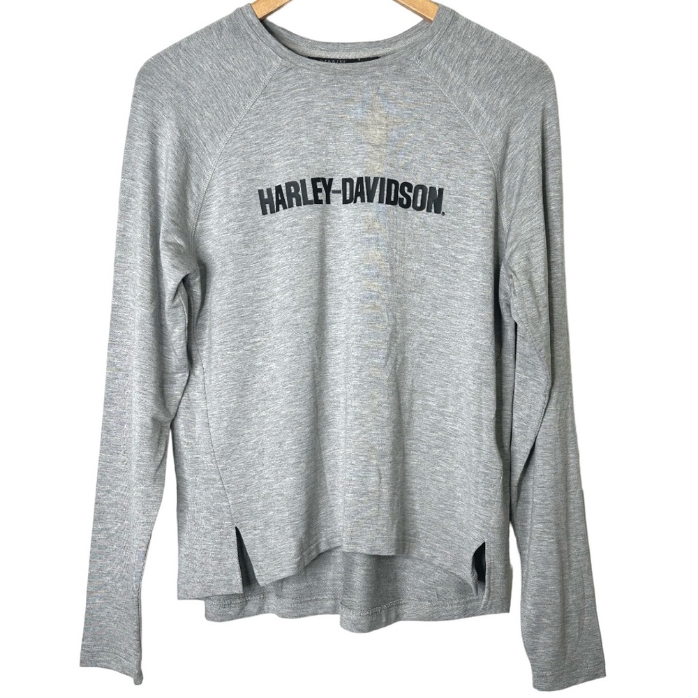 Harley-Davidson Heather Grey Horizontal Logo Long Sleeve Crewneck Pullover Top M